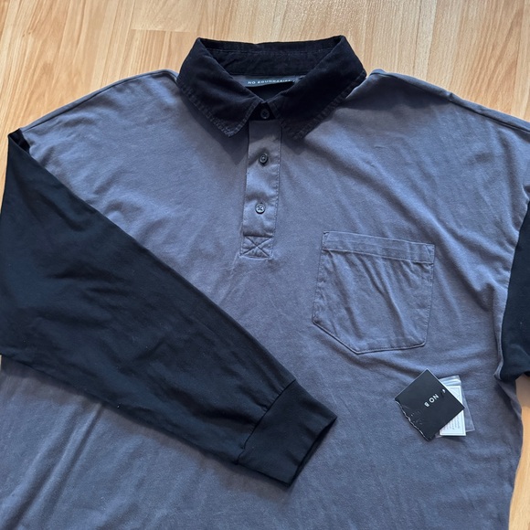 NEW- No Boundaries Long Sleeve Polo Collared Shirt- Men’s Medium (Large fit) - Picture 1 of 8